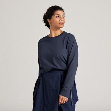 Allbirds Allgood Katoenen Long Sleeve T-shirts Dames Donkerblauw | BE1136YX